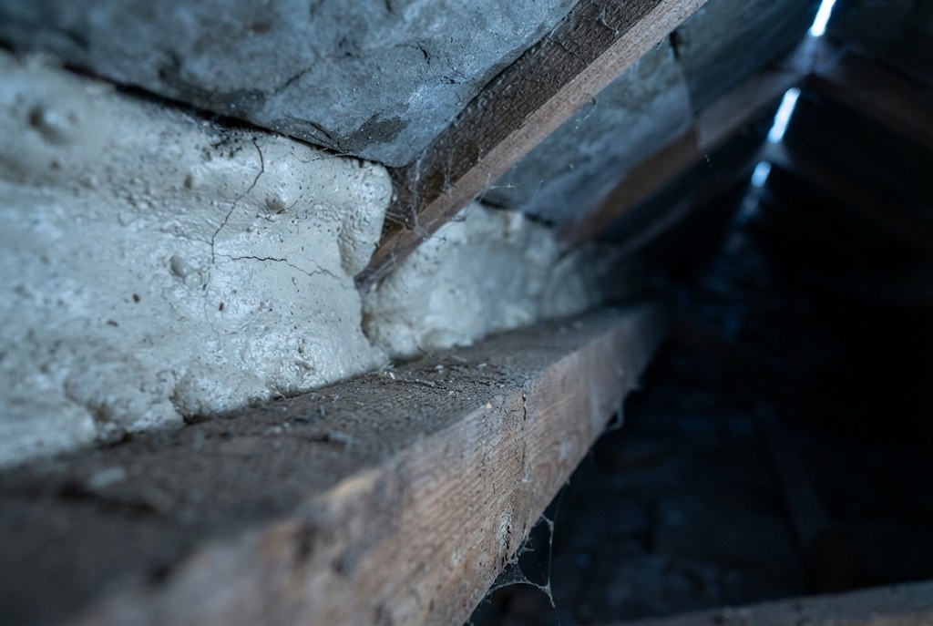 Foam under stone slates in an Uppermill cottage.